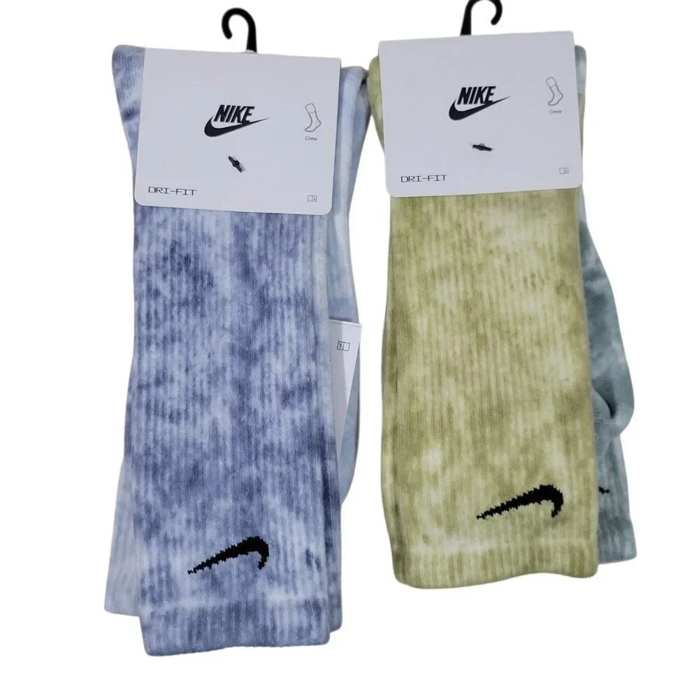Nike Everyday Plus Crew Socks Tie Dye Men Size 12-15 Blue Green 4 Pairs (2 Pkgs)